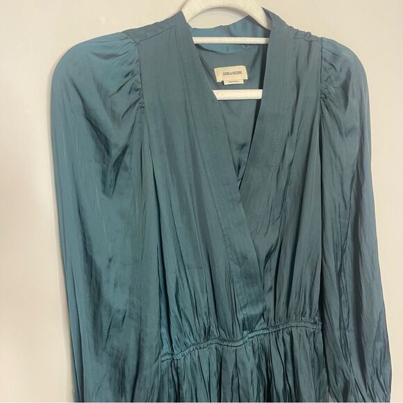 $448 Zadig & Voltaire Remember Mini Wrap Dress In Peacock NWT - Picture 6 of 7